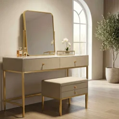 Coiffeuse en bois de pin avec miroir et tabouret Luxury
