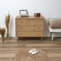Commode cannage et bois 3 tiroirs Bali