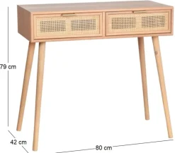 Console en MDF et rotin tressé Roro