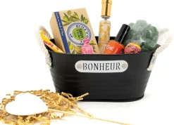 Corbeille ovale en métal laqué noir Bonheur