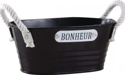 Corbeille ovale en métal laqué noir Bonheur