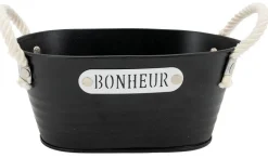 Corbeille ovale en métal laqué noir Bonheur