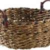 Corbeille ronde en jonc avec anses en cuir (14 cm)