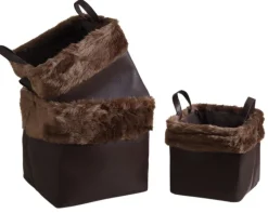 Corbeilles de rangement carrées avec fourrure synthétique (Lot de 3)