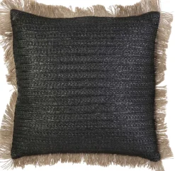 Coussin à franges en raphia 40 cm (Noir)