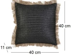 Coussin à franges en raphia 40 cm (Noir)