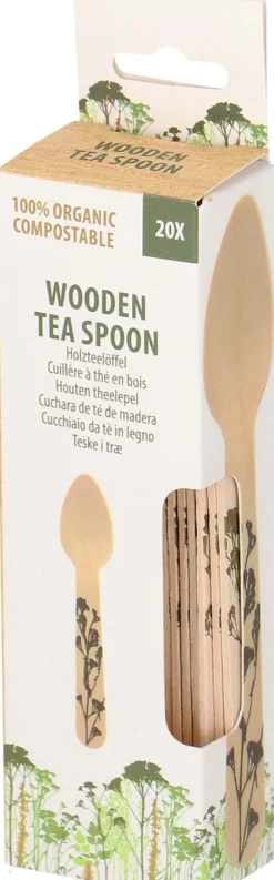 Couverts en bois 100% compostable Herbe (Petites cuillères Lot de 20)