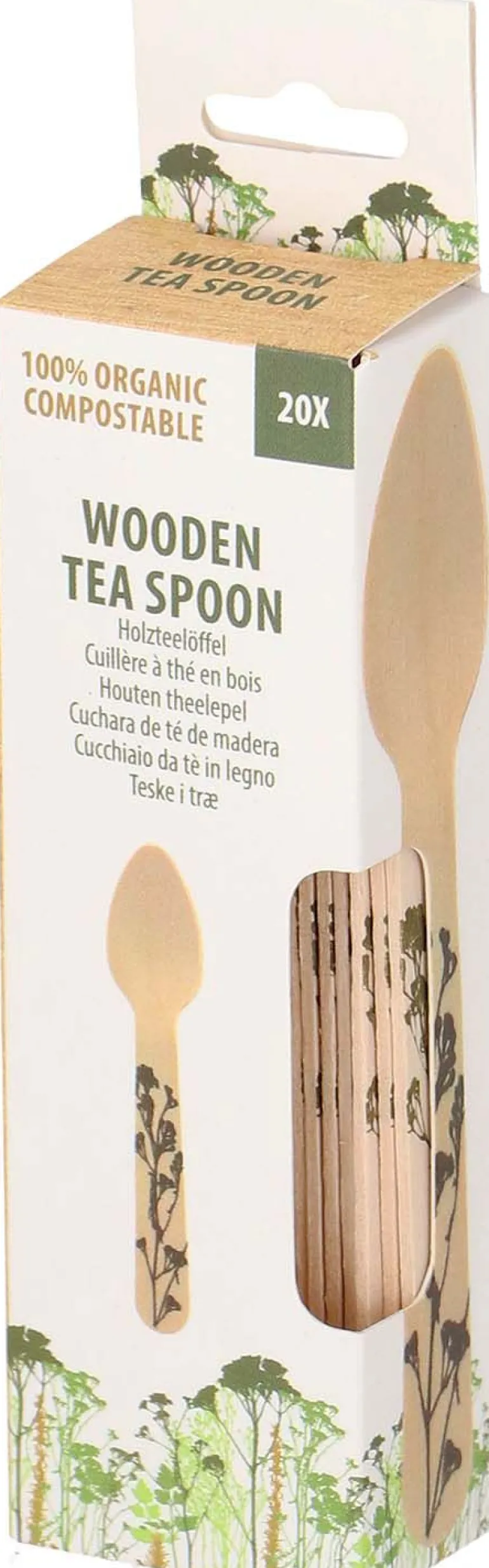 Couverts en bois 100% compostable Herbe (Petites cuillères Lot de 20)