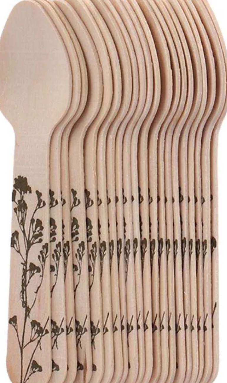 Couverts en bois 100% compostable Herbe (Petites cuillères Lot de 20)