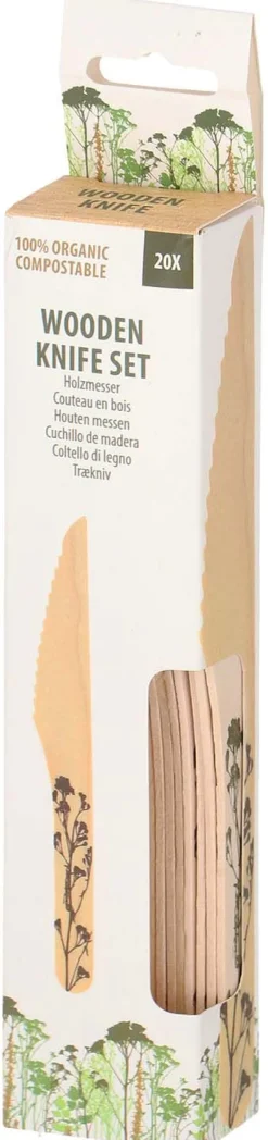 Couverts en bois 100% compostable Herbe (Couteaux Lot de 20)