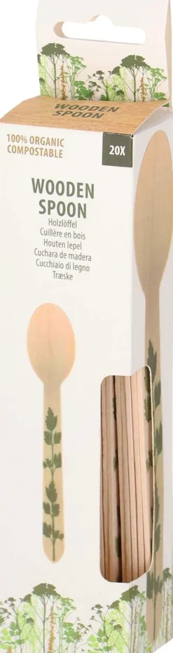 Couverts en bois 100% compostable Herbe (Cuillères à soupe Lot de 20)