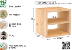 Cube de rangement en pin massif Dinamic (Tablette intermédiaire)