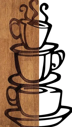Décoration murale en bois et métal Walnut (Tasses)