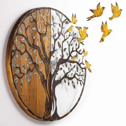 Décoration murale en métal et bois Arbre (Modèle 4)