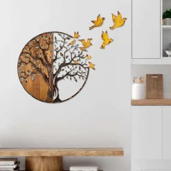 Décoration murale en métal et bois Arbre (Modèle 4)