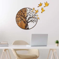Décoration murale en métal et bois Arbre (Modèle 4)