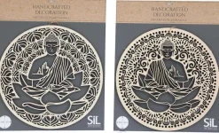 Décoration murale ronde Bouddha 40 cm en bois sculpté