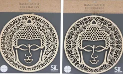 Décoration murale ronde Bouddha 40 cm en bois sculpté