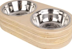 Double gamelle chien et chat bois naturel (Taille 2)