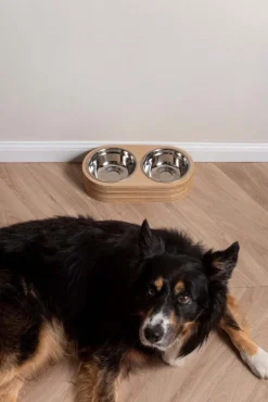 Double gamelle chien et chat bois naturel (Taille 2)