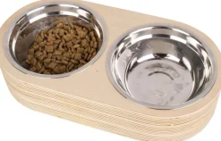 Double gamelle chien et chat bois naturel (Taille 2)