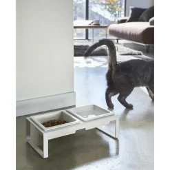 Double gamelle design surélevée pour chat Tower (Blanc)
