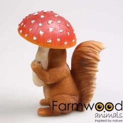 Ecureuil en résine avec champignon 15 x 11 x 21 cm