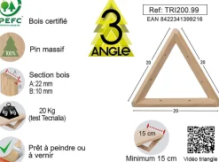 Equerre triangle en pin brut (20 cm)