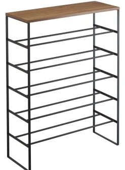 Etagère à chaussures en métal et bois Tower (Noir)