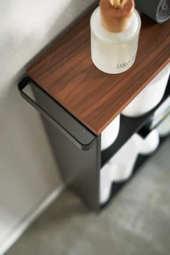Etagère de toilette sur roulettes métal et bois Slim (Noir)