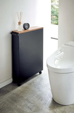 Etagère de toilette sur roulettes métal et bois Slim (Noir)