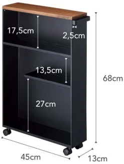 Etagère de toilette sur roulettes métal et bois Slim (Noir)