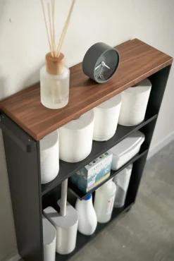 Etagère de toilette sur roulettes métal et bois Slim (Noir)