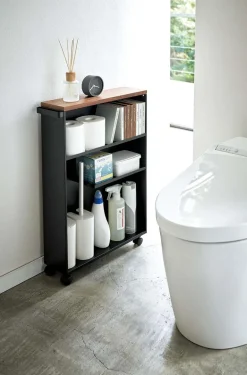 Etagère de toilette sur roulettes métal et bois Slim (Noir)