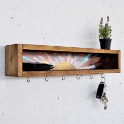 Etagère en bois avec 6 crochets Sunny