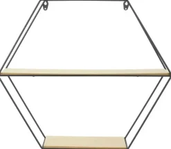 Etagère en bois et métal hexagonale 46 cm