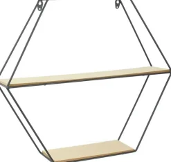 Etagère en bois et métal hexagonale 46 cm