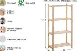 Etagère en kit profondeur 30 cm Natura (4 tablettes)