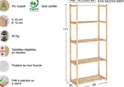 Etagère en kit profondeur 30 cm Natura (5 tablettes)