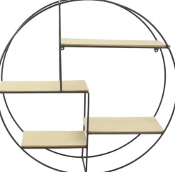 Etagère industrielle ronde en bois et métal 50 cm (Noir)