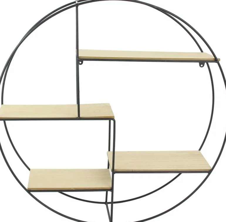 Etagère industrielle ronde en bois et métal 50 cm (Noir)
