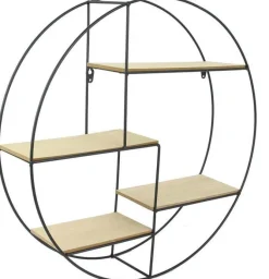 Etagère industrielle ronde en bois et métal 50 cm (Noir)