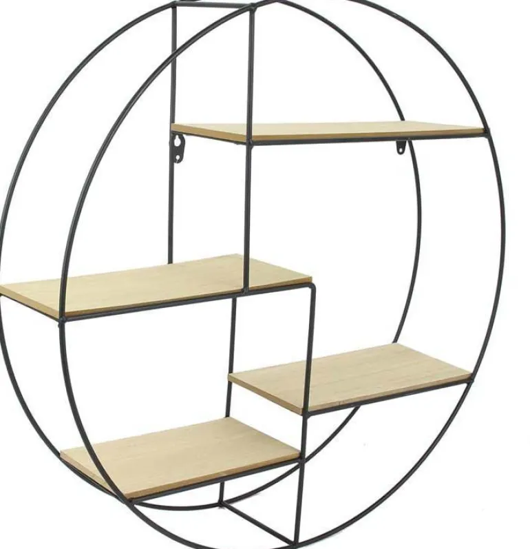 Etagère industrielle ronde en bois et métal 50 cm (Noir)