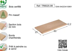 Etagère tablette murale en pin brut (60 x 25 cm)