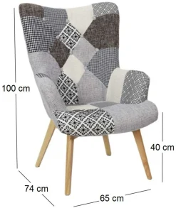 Fauteuil assise en tissu patchwork Helsinki