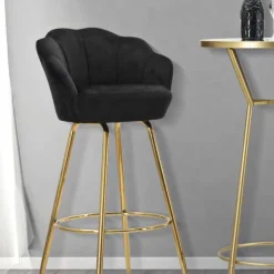Fauteuil de bar en tissu et métal Vienna (Noir et doré)