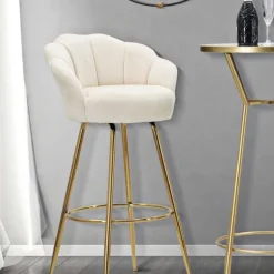 Fauteuil de bar en tissu et métal Vienna (Crème et doré)