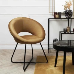 Fauteuil rond en velours cotelé Giulia (Jaune)