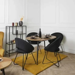 Fauteuil rond en velours cotelé Giulia (Noir)