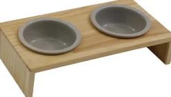 Gamelle double avec support en pin (Taupe)